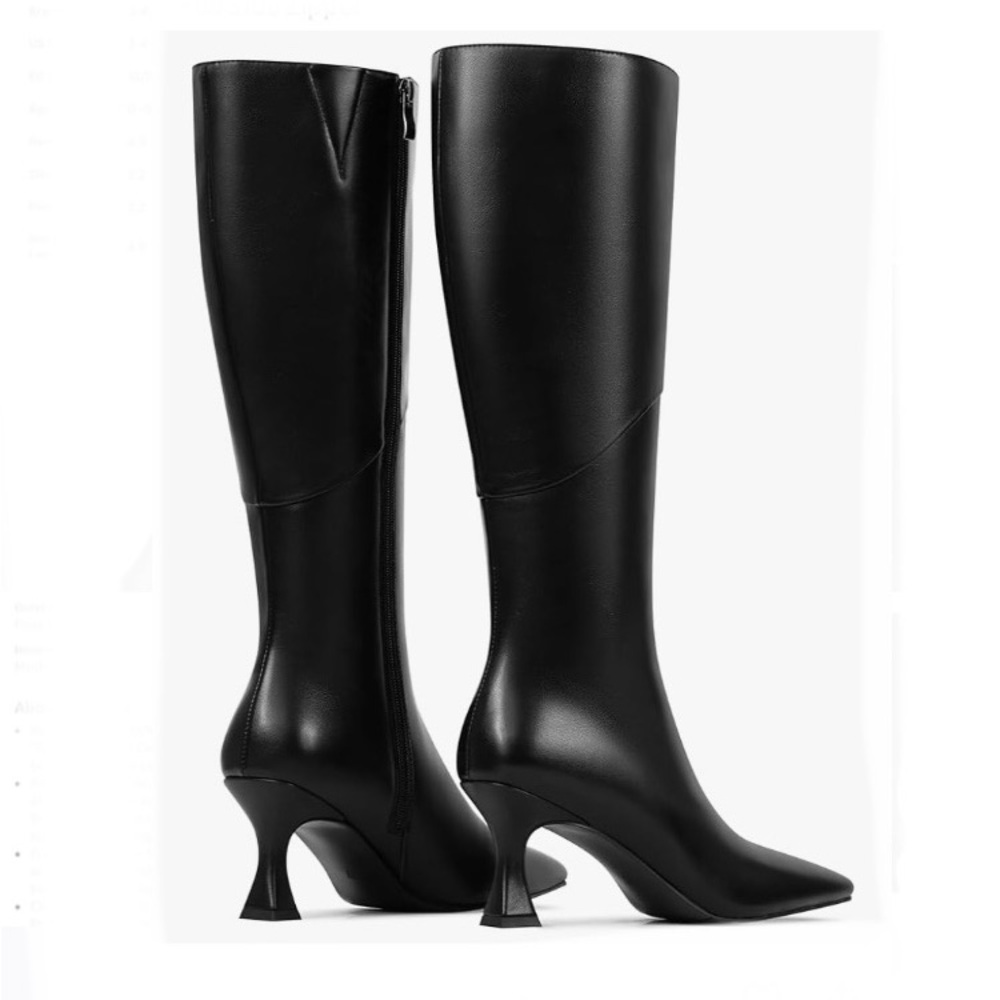 Square Toe Knee High Boots with Kitten Heel Full Side Zipper - size 9.5 - Picture 4 of 4